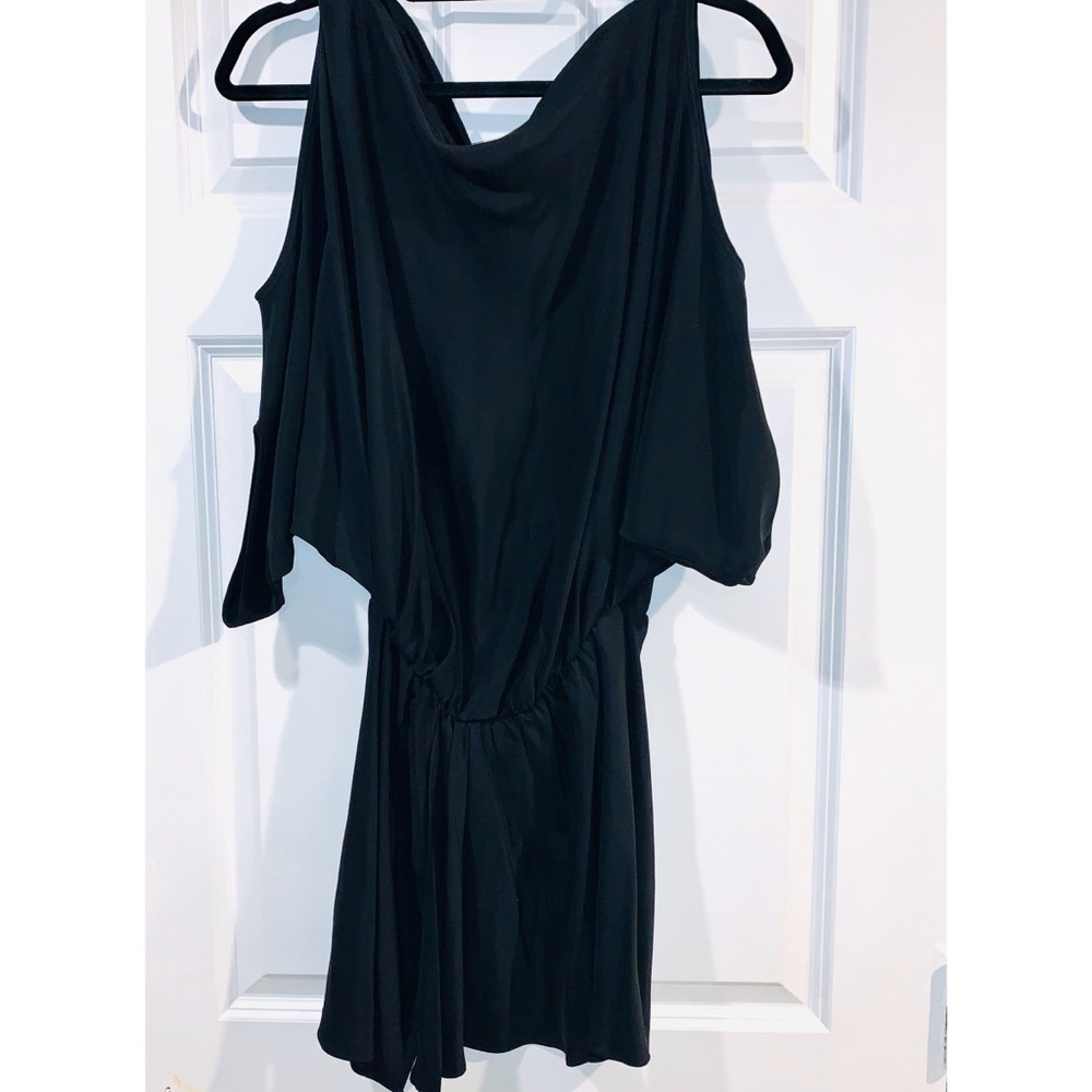 Emerson Thorp Black cold shoulder silk dress